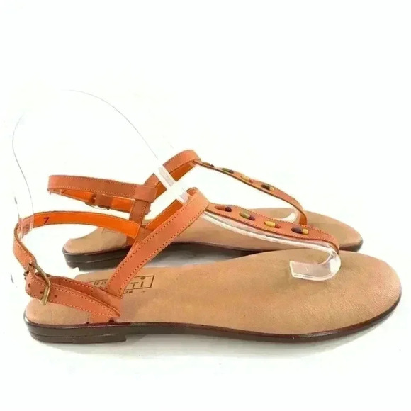 New Bruno Valenti womens sandals size 7 orange leather t-strap gem - Picture 3 of 13